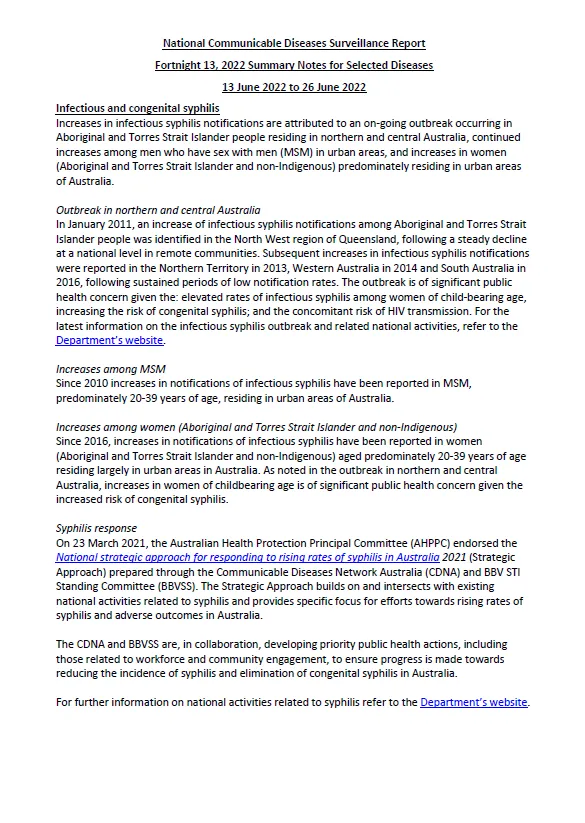 Cover image for National Notifiable Diseases Surveillance System (NNDSS) fortnightly reports – 13 to 26 June 2022