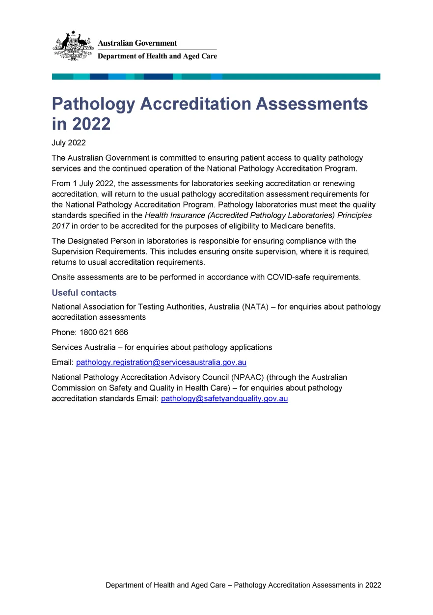Pathology Accreditation assessments in 2022