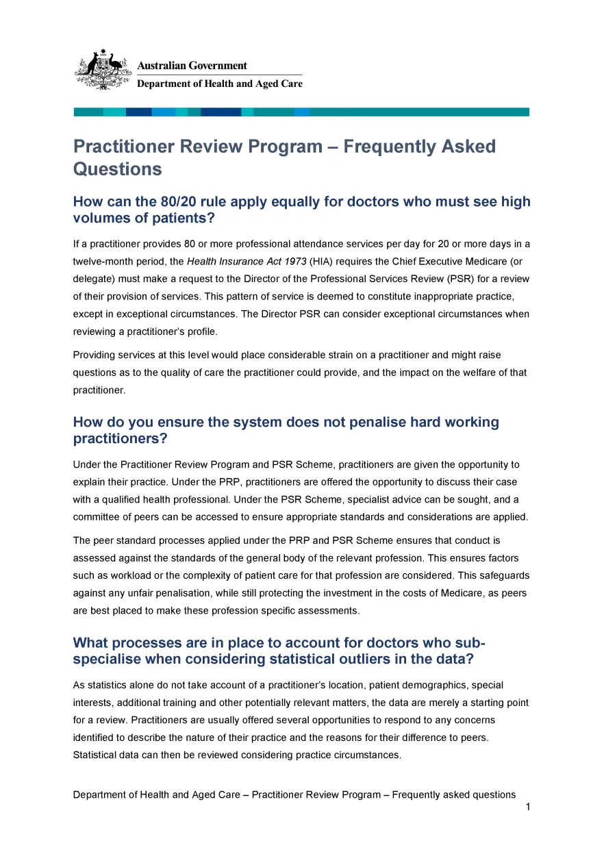 Practitioner Review Program – Frequently asked questions (Attachment M)