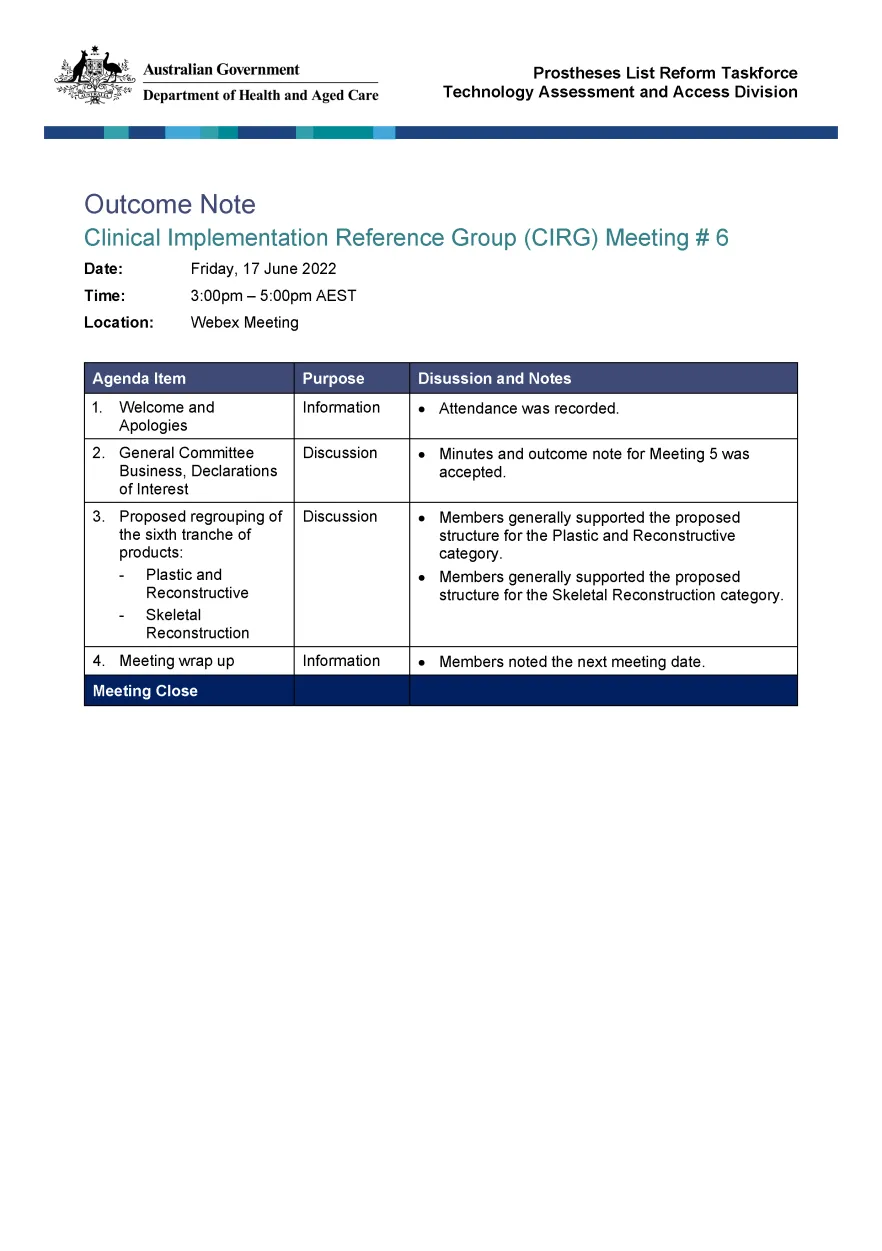CIRG outcome note – 17 June 2022