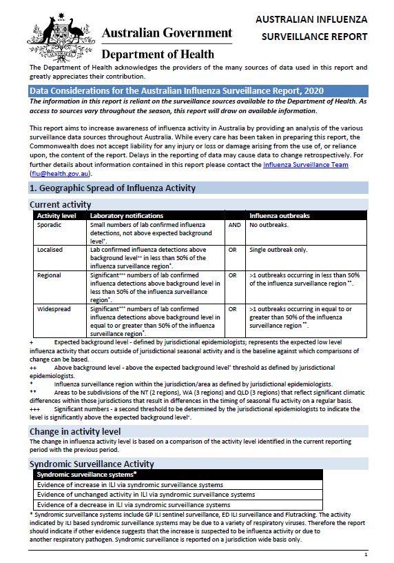 Data considerations for the Australian Influenza Surveillance Report – 2020