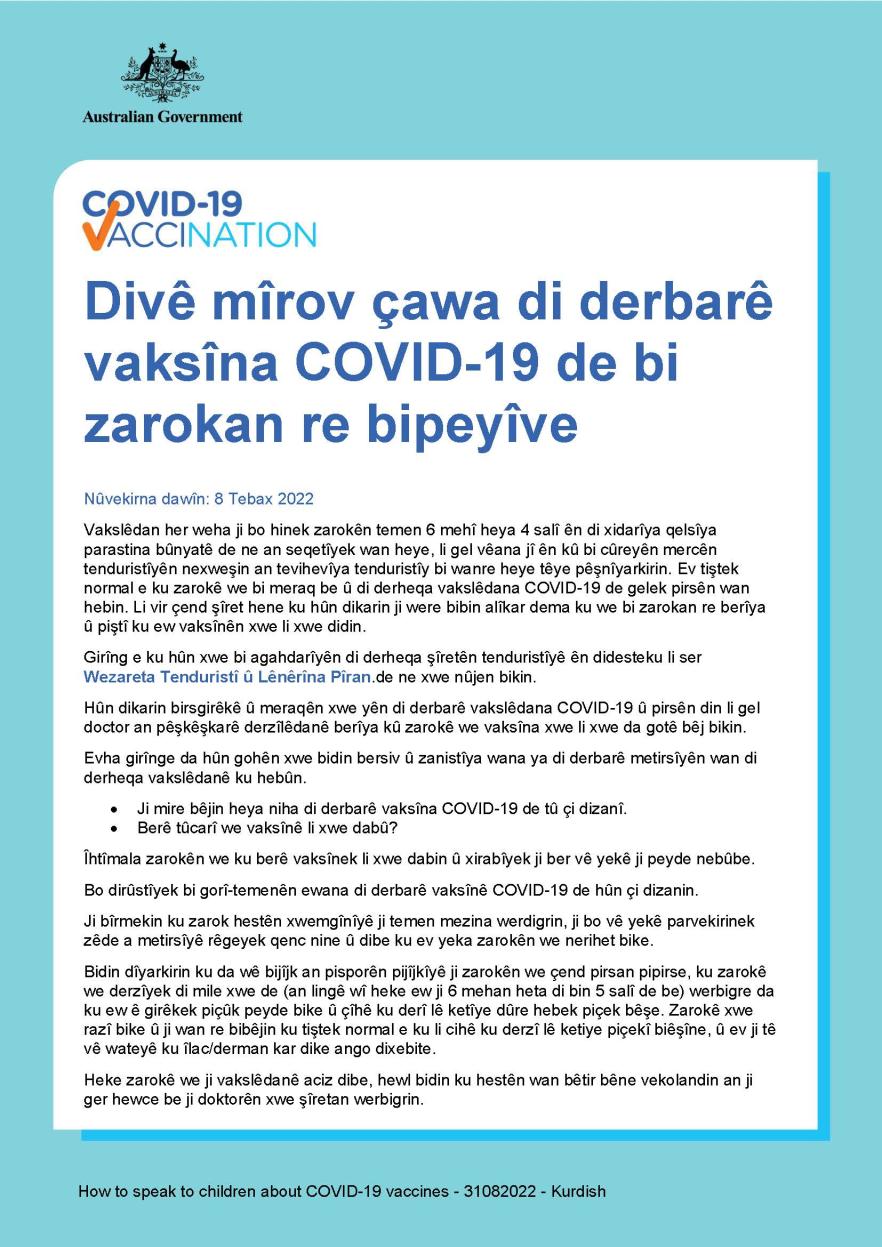 Divê mîrov çawa di derbarê vaksîna COVID-19 de bi zarokan re bipeyîve