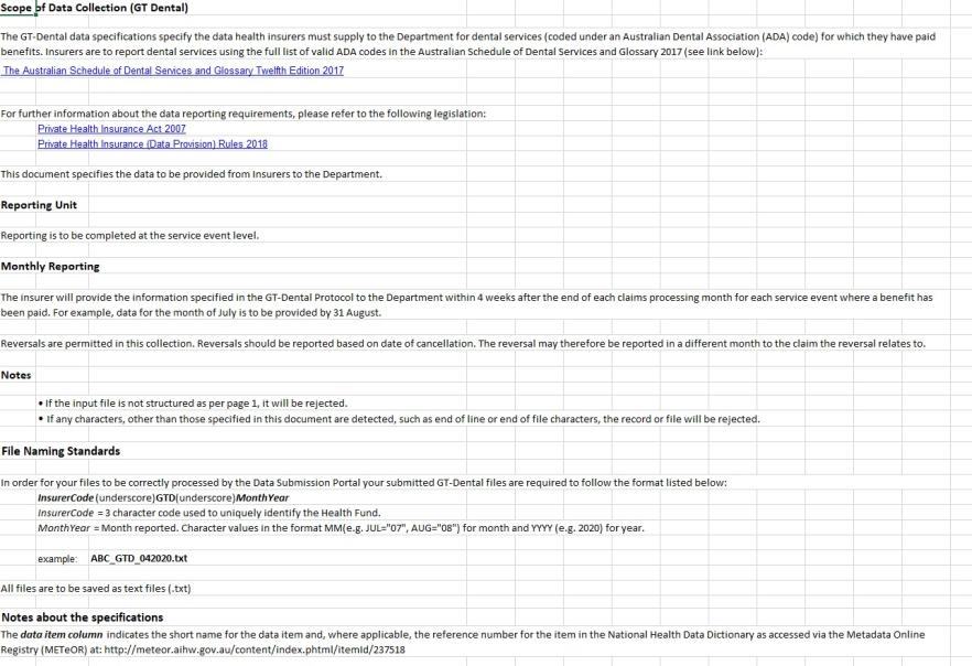 GT-Dental data specification – Insurer to department – 2021–22