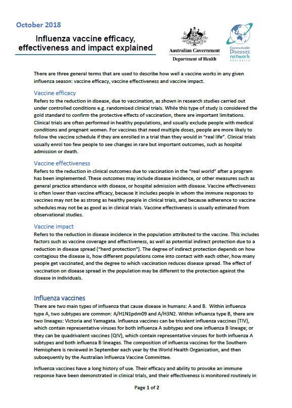 Influenza vaccine efficacy, effectiveness and impact explained