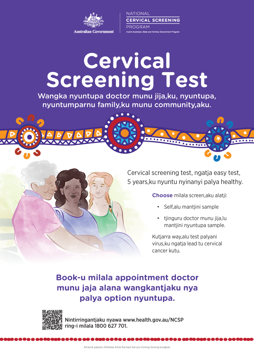 Cover image for the National Cervical Screening Program – Poster – A new and better test for women – Pintupi-luritja