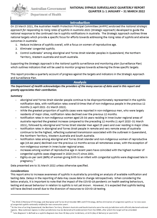 National syphilis surveillance quarterly report image