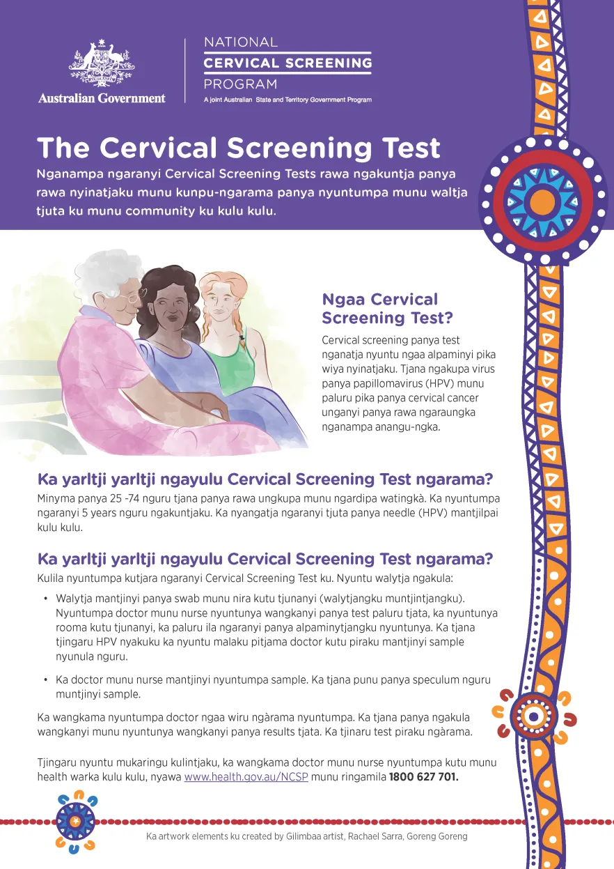 Cover image for The Cervical Screening test – Pitjantjatjara