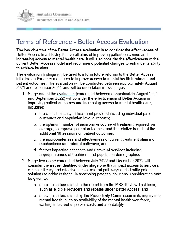 Cover from Better Access Evaluation Terms of reference