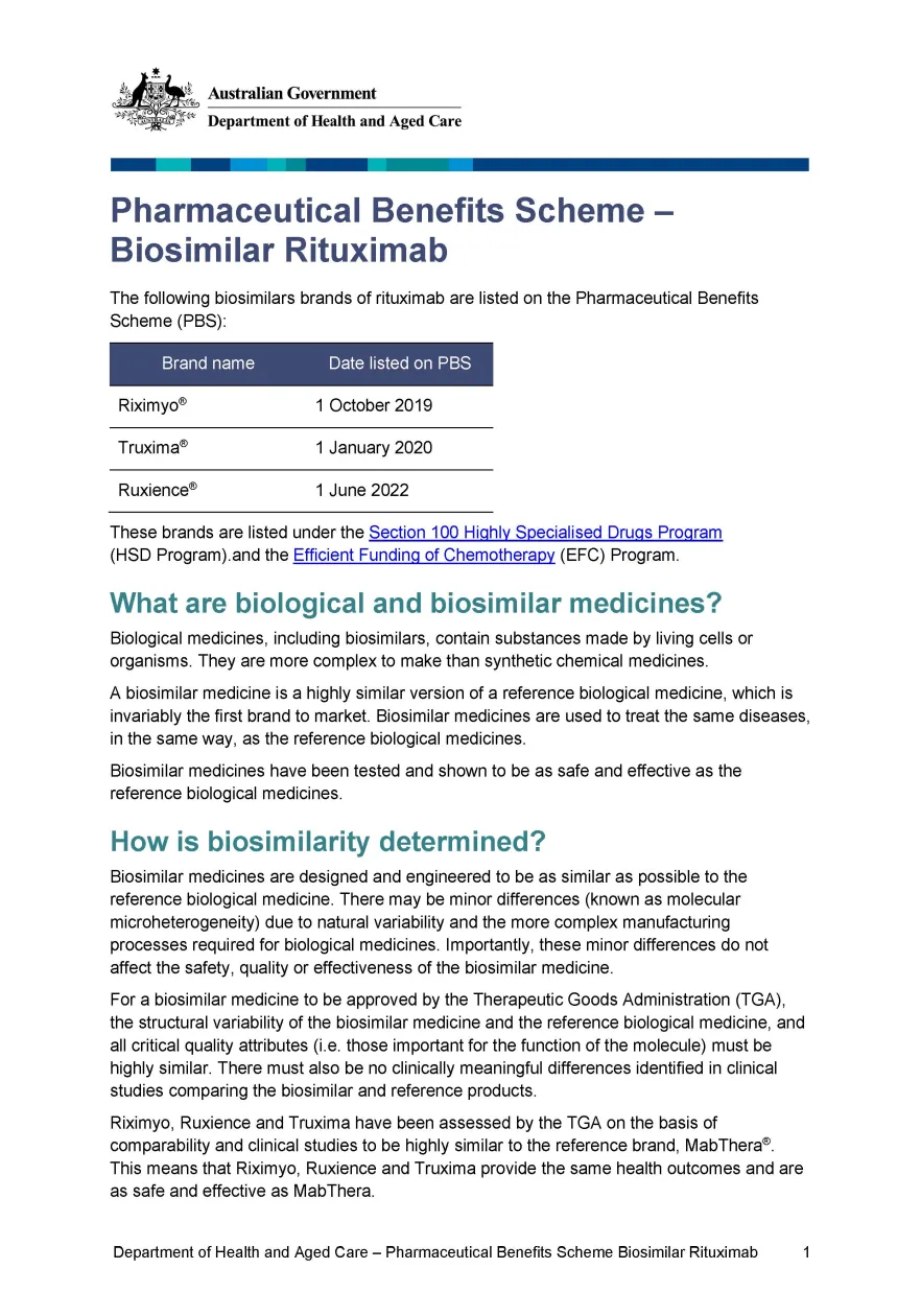 Biosimilar medicine fact sheet – rituximab
