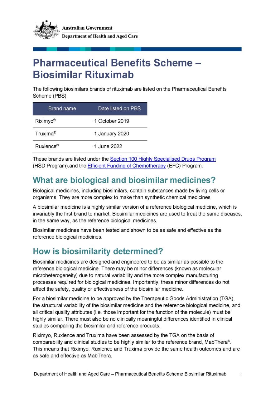 Biosimilar medicine fact sheet – rituximab