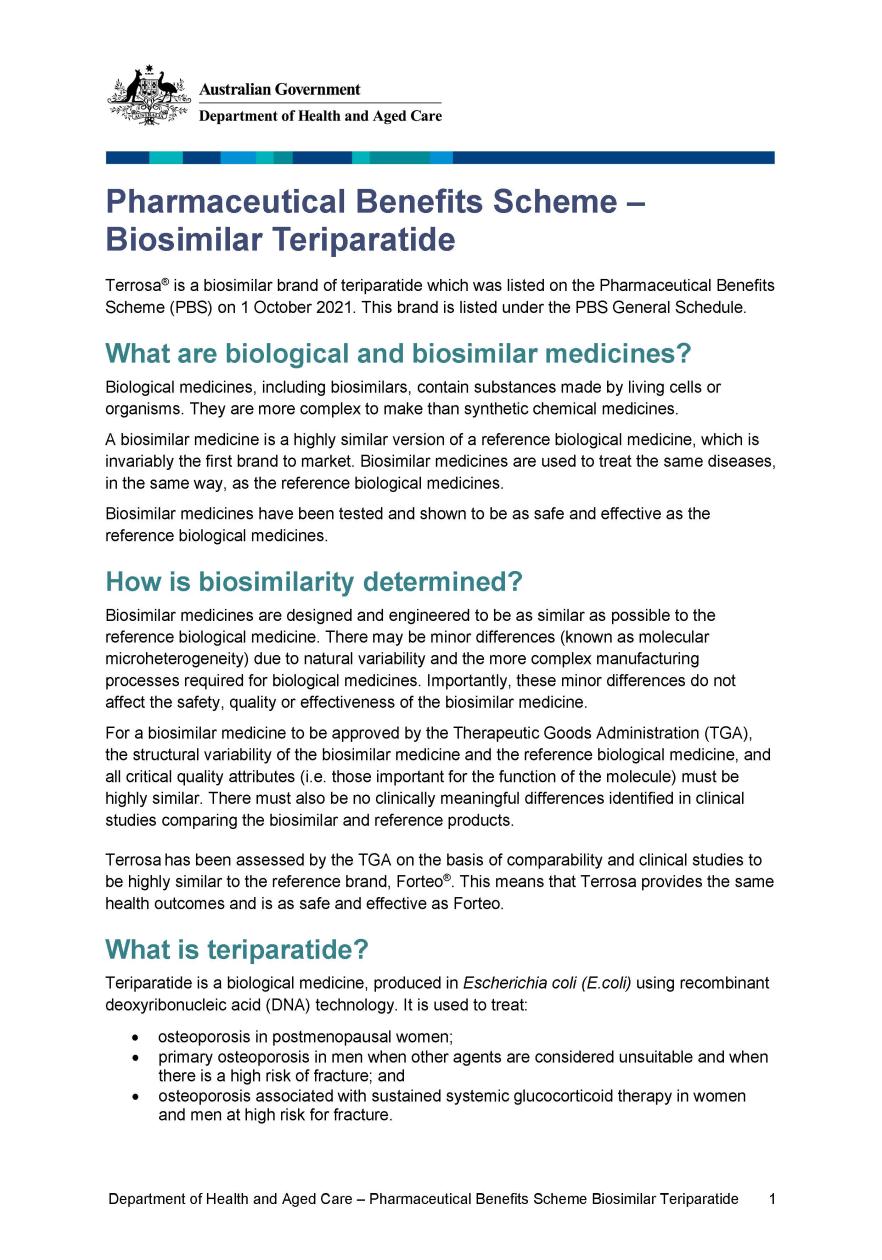 Cover image for Biosimilar medicine fact sheet – teriparatide