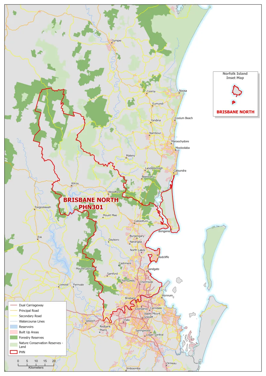 Brisbane North PHN topographic map