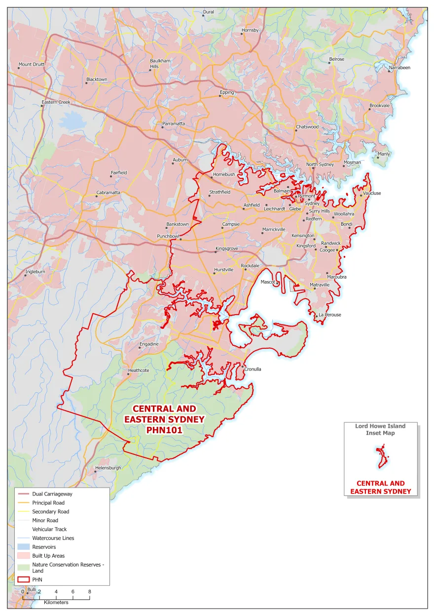 Central and Eastern Sydney PHN topographic map