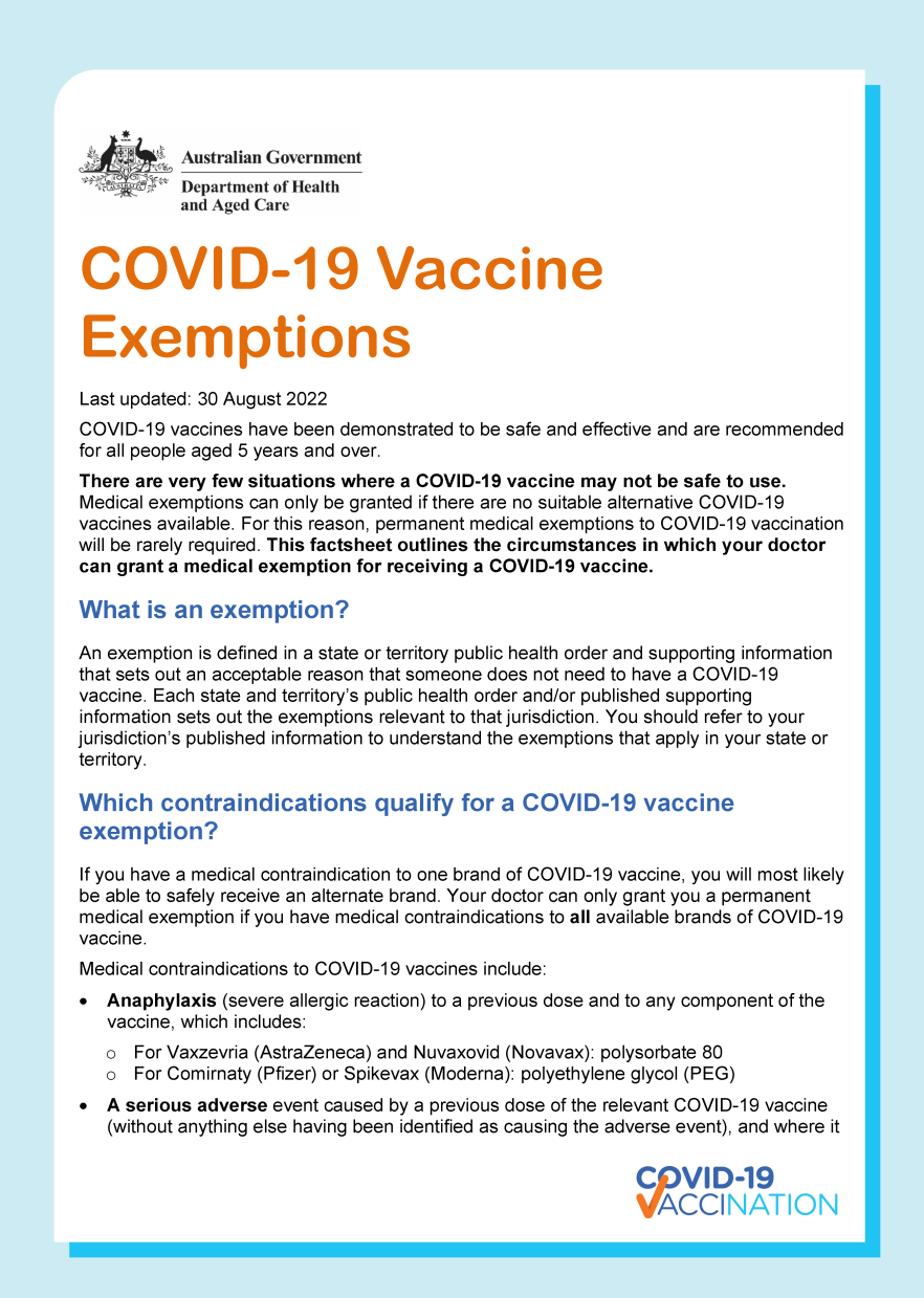 COVID-19 Vaccine Exemption fact sheet cover