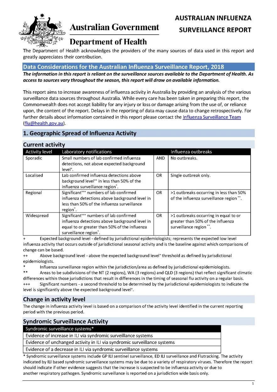 Cover image for Data considerations for the Australian Influenza Surveillance – 2018 Report 