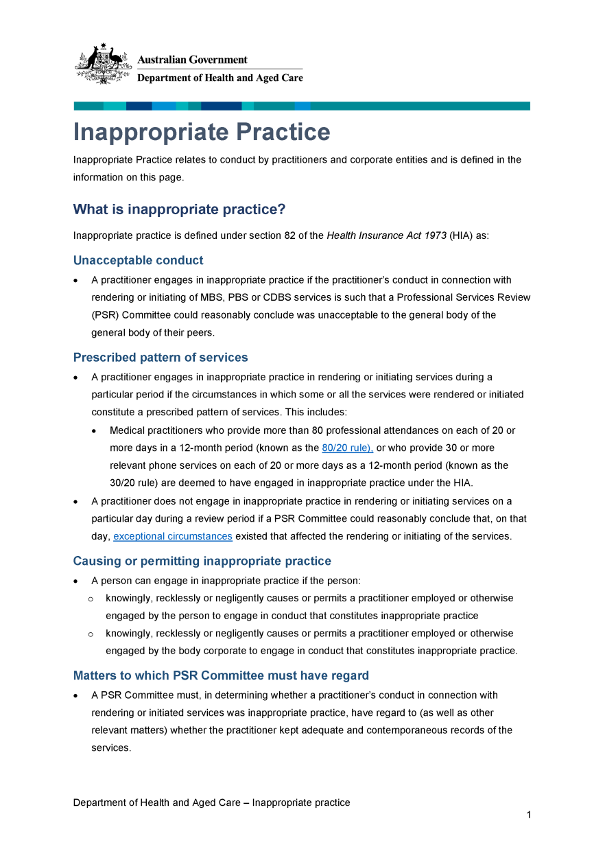 Inappropriate practice fact sheet