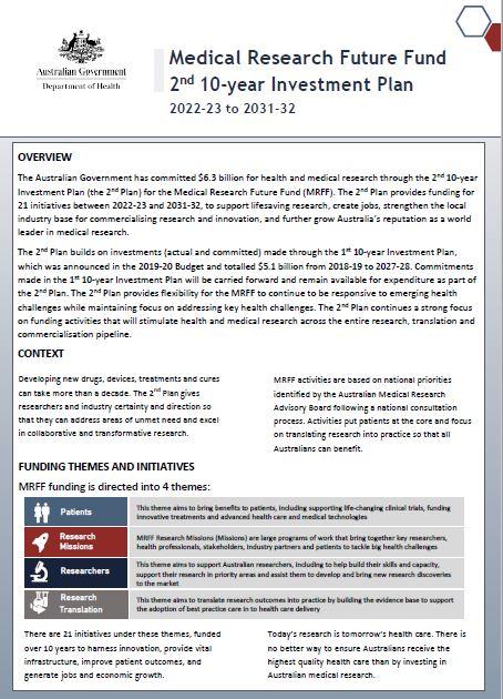 Medical Research Future Fund 2nd 10-year Investment Plan (2022-23 to 2031-32)