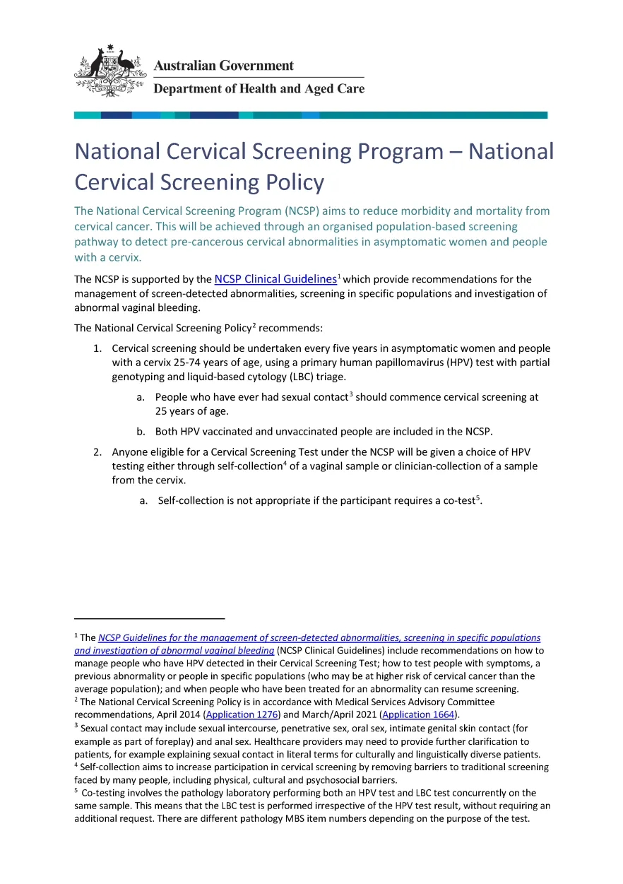 National Cervical Screening Program Policy Cover Image
