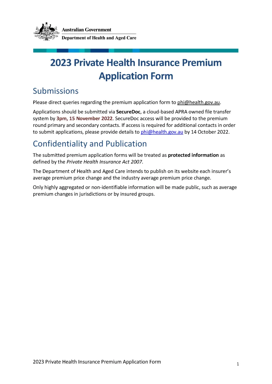 Private Health Insurance Premium Application Form 2023 (Attachment A) cover