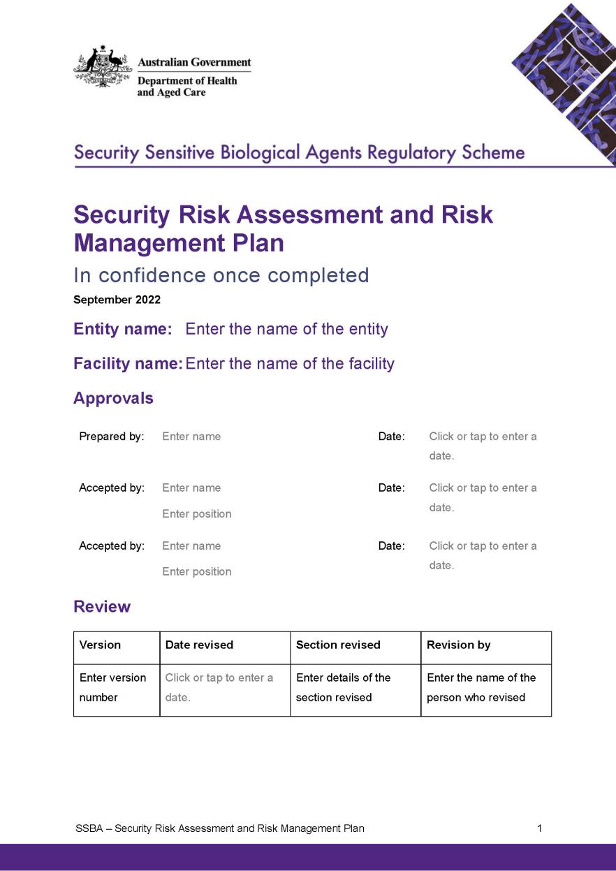 SSBA – Security Risk Assessment and Risk Management Plan template