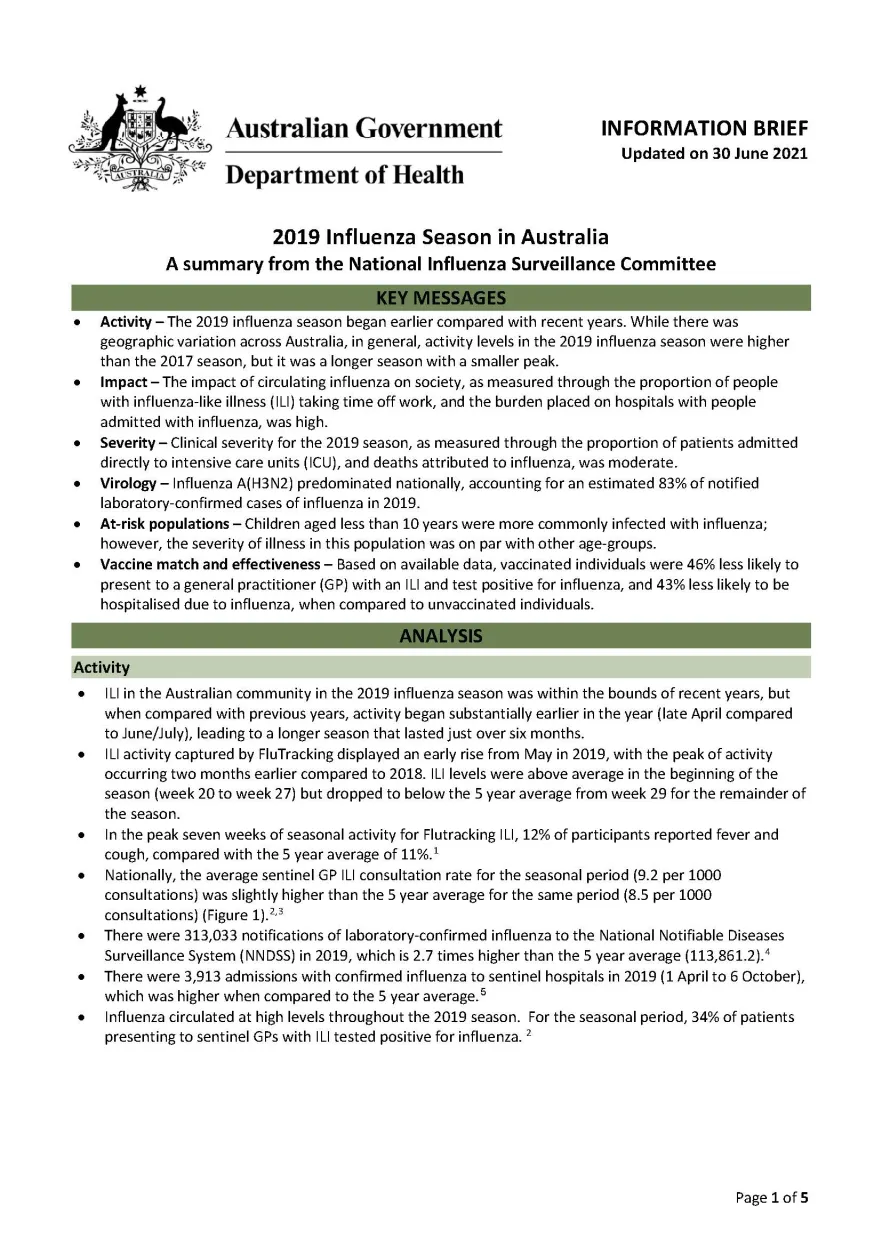 Cover image for Australian Influenza Surveillance Report – 2019 national influenza season summary