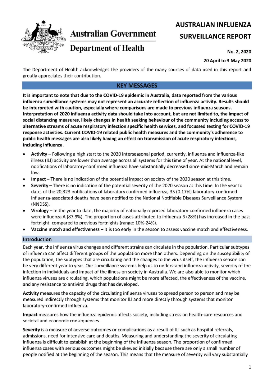 Cover image for Australian Influenza Surveillance Report 2 2020