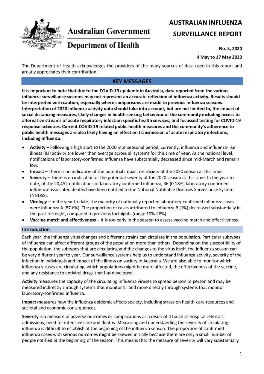 Cover image for Australian Influenza Surveillance Report 3 2020
