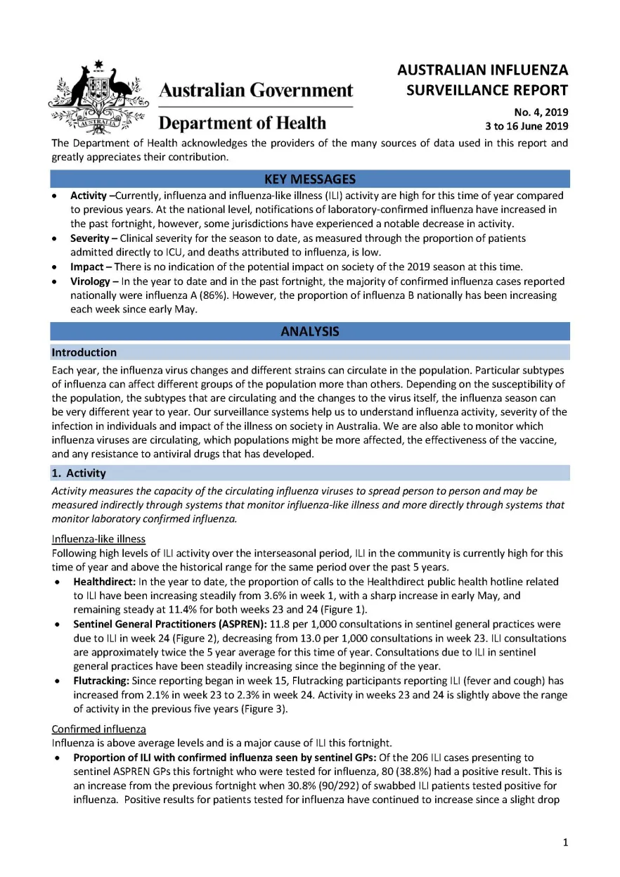 Cover image for Australian Influenza Surveillance Report 4 2019