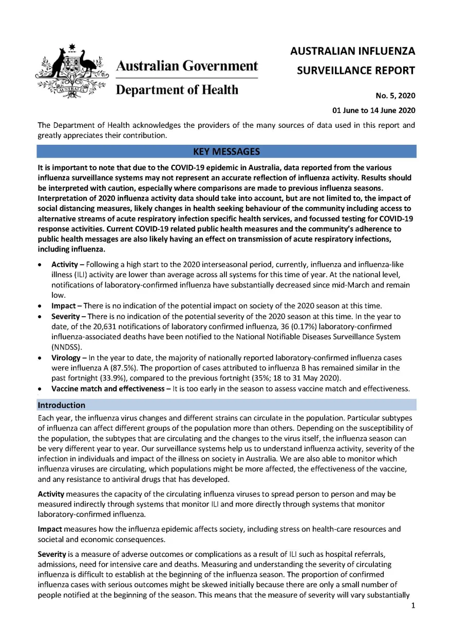 Cover image for Australian Influenza Surveillance Report 5 2020