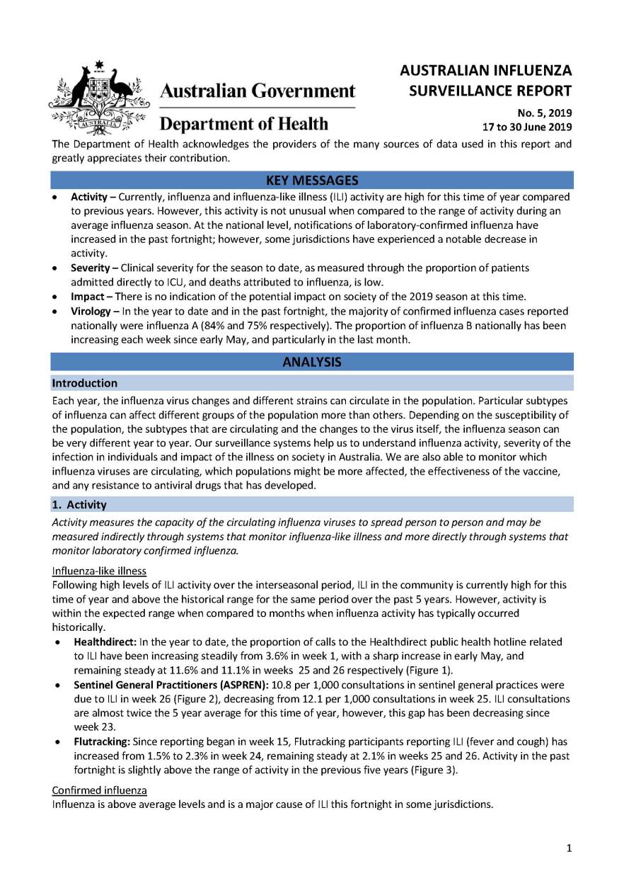 Cover image for Australian Influenza Surveillance Report 5 2019