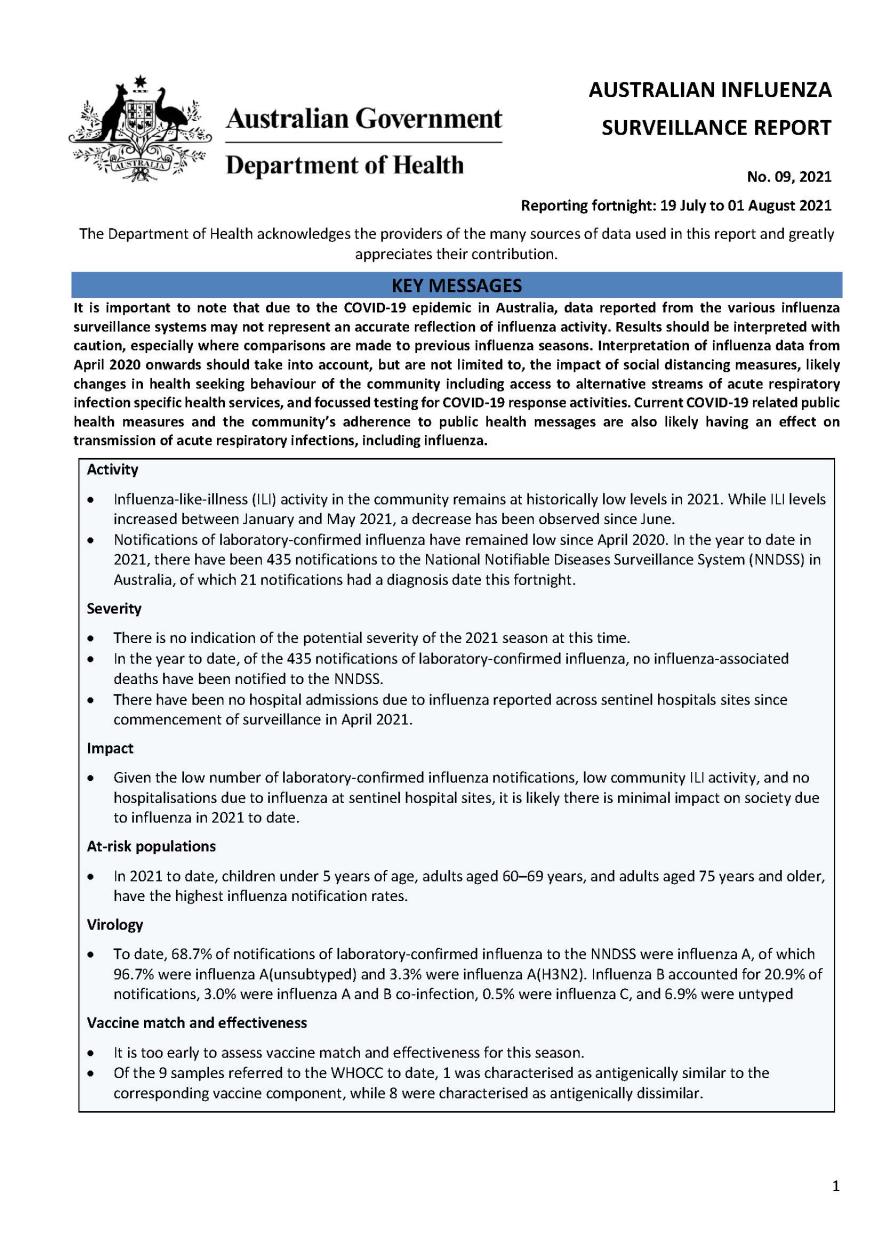 Cover image for Australian Influenza Surveillance Report 9 2019