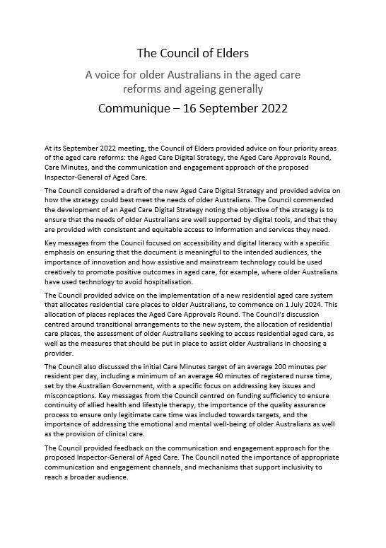 Council of Elders communique – 16 September 2022 cover image
