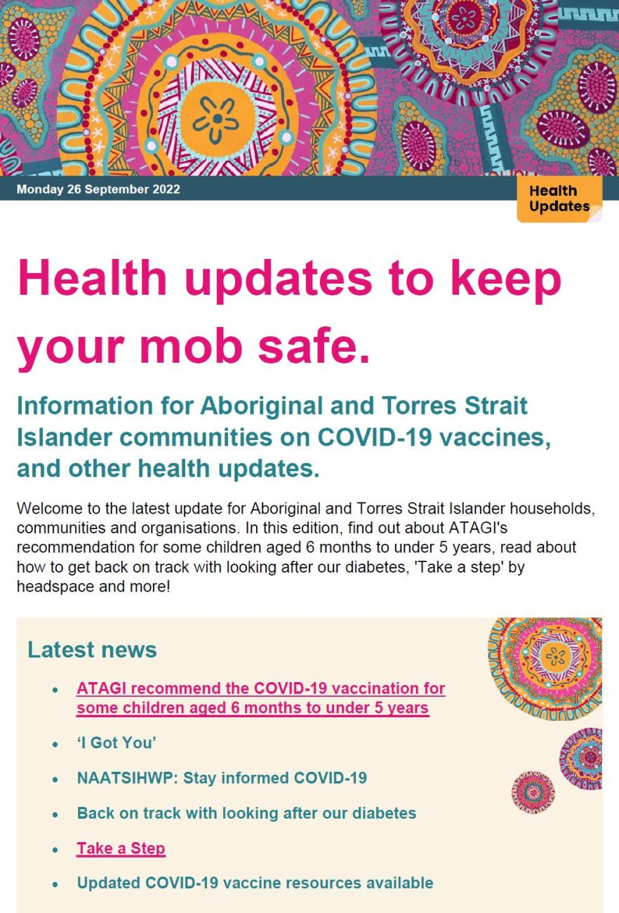 Key updates for Aboriginal and Torres Strait Islander communities – 26 September 2022