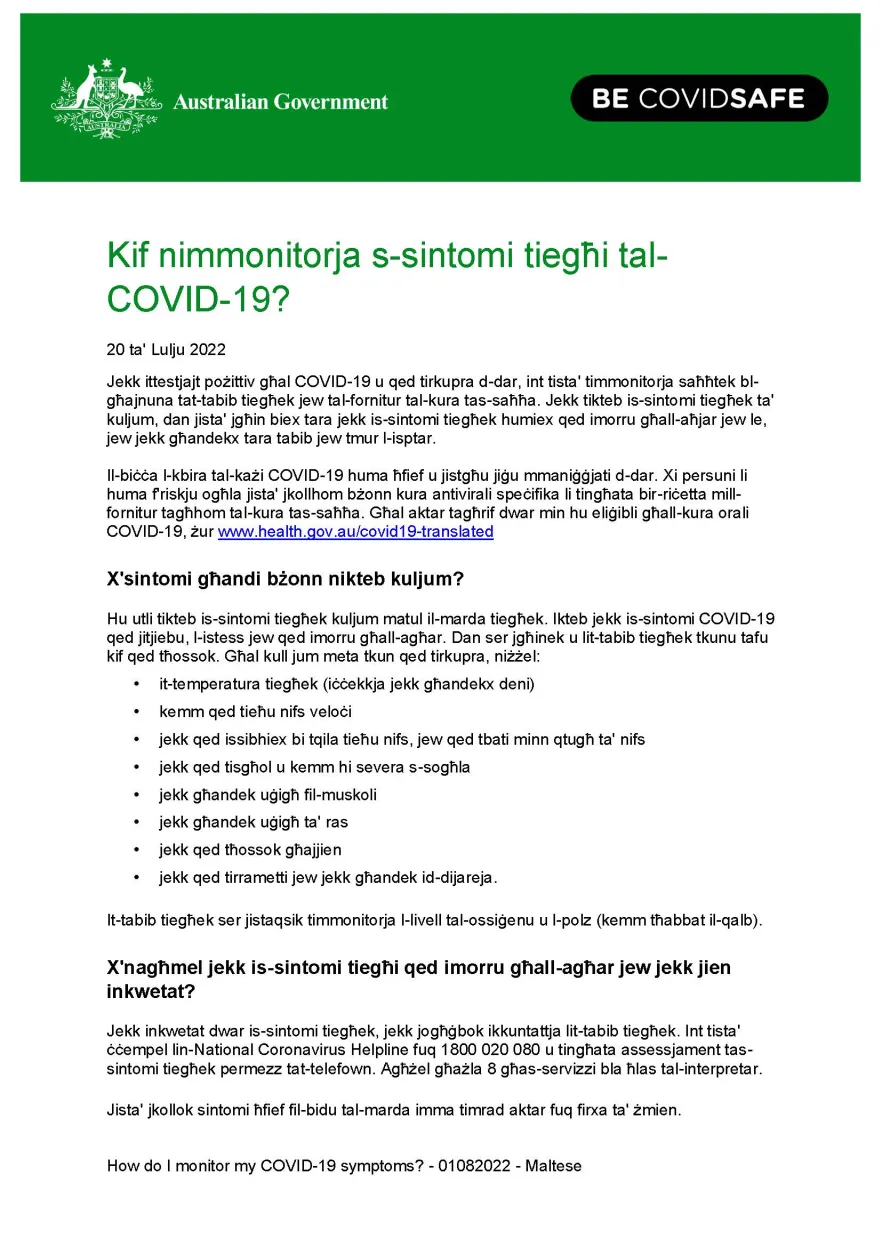 Kif nimmonitorja s-sintomi tiegħi tal-COVID-19?