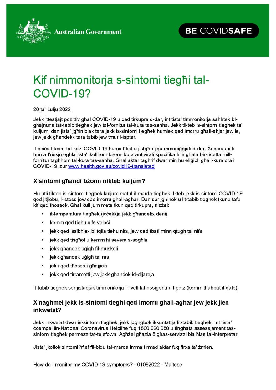 Kif nimmonitorja s-sintomi tiegħi tal-COVID-19?