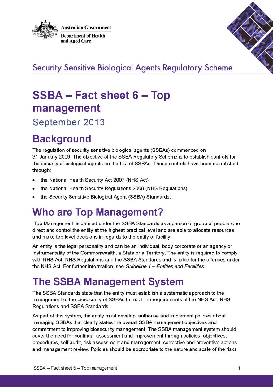 SSBA – Fact sheet 6 – Top management
