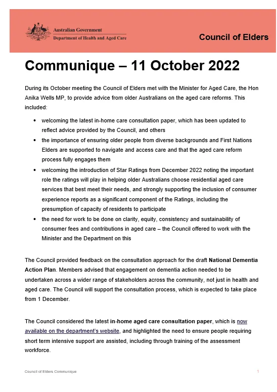 Council of Elders communique – 11 October 2022