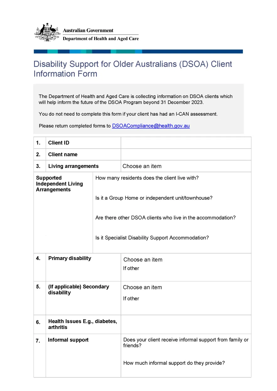 Disability Support for Older Australians (DSOA) Client Information Form cover image
