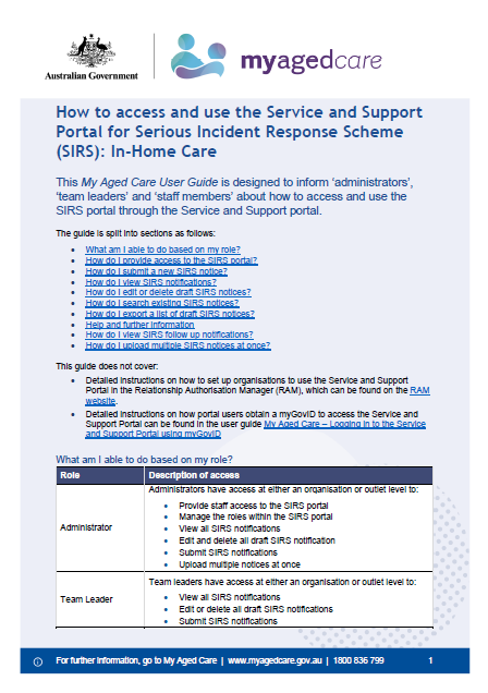 How to access and use the Service and Support Portal for Serious Incident Response Scheme (SIRS) - In-Home Care 