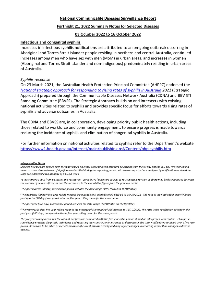 National Notifiable Diseases Surveillance System (NNDSS) fortnightly reports – 3 October to 16 October 2022