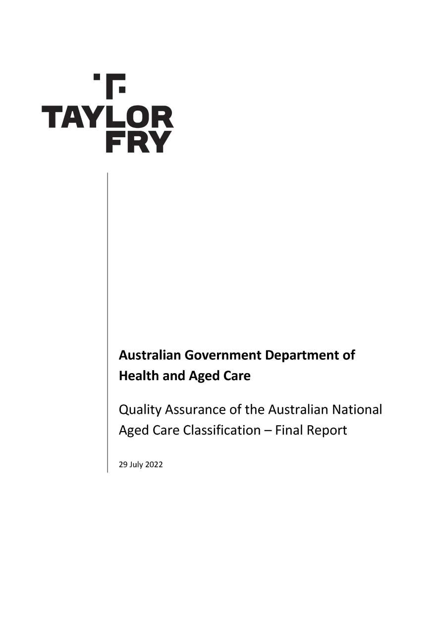 Quality assurance of the Australian National Aged Care Classification (AN-ACC) – Final report cover page