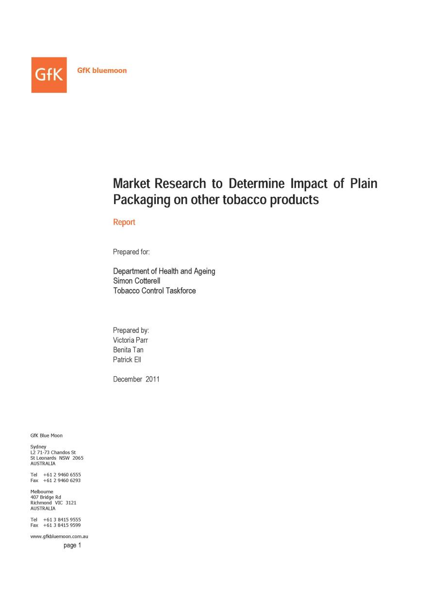 Cover image for the Market research to determine the impact of plain packaging on other tobacco products report