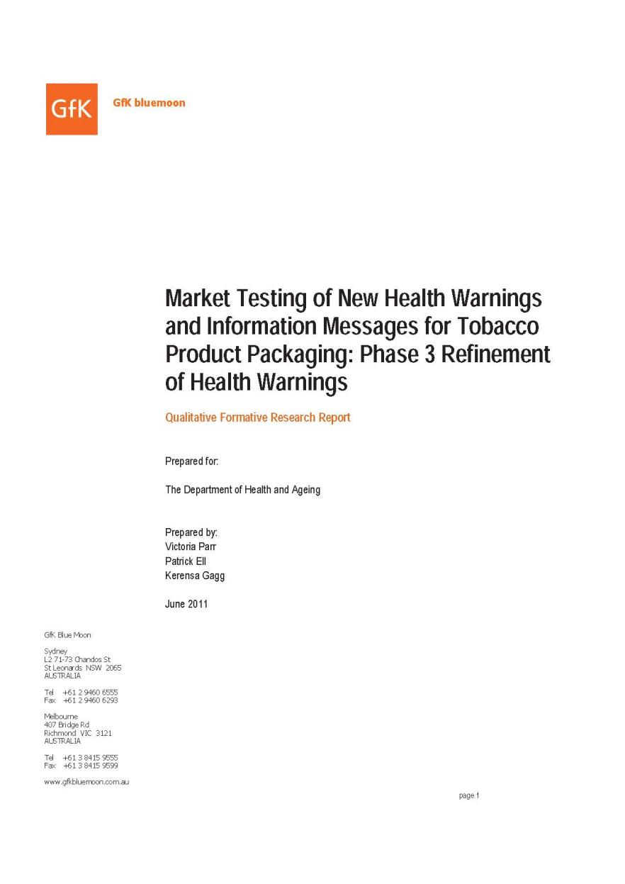 Cover image for Market testing – phase 3 refinement of health warnings report.