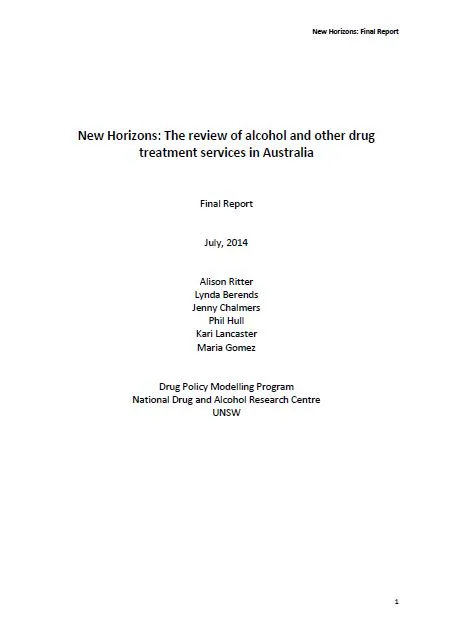 Cover image of New Horizons: review of alcohol and other drug treatment services