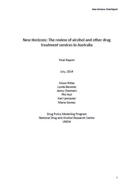 Cover image of New Horizons: review of alcohol and other drug treatment services