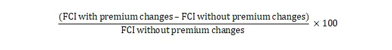 (FCI with premium changes – FCI without premium changes) x 100 FCI without premium changes