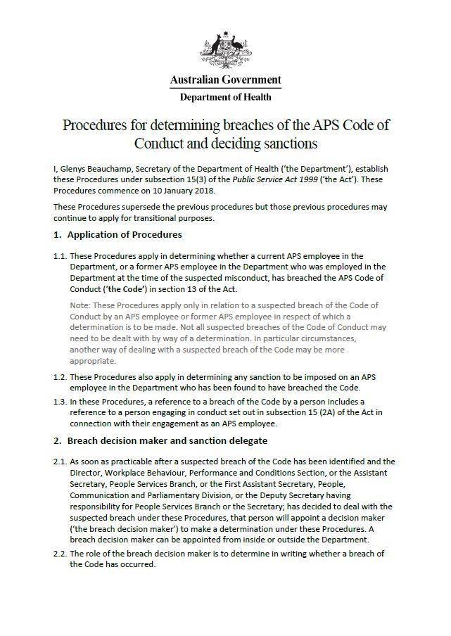 Cover image for Procedure for determining breaches of the APS Code of Conduct
