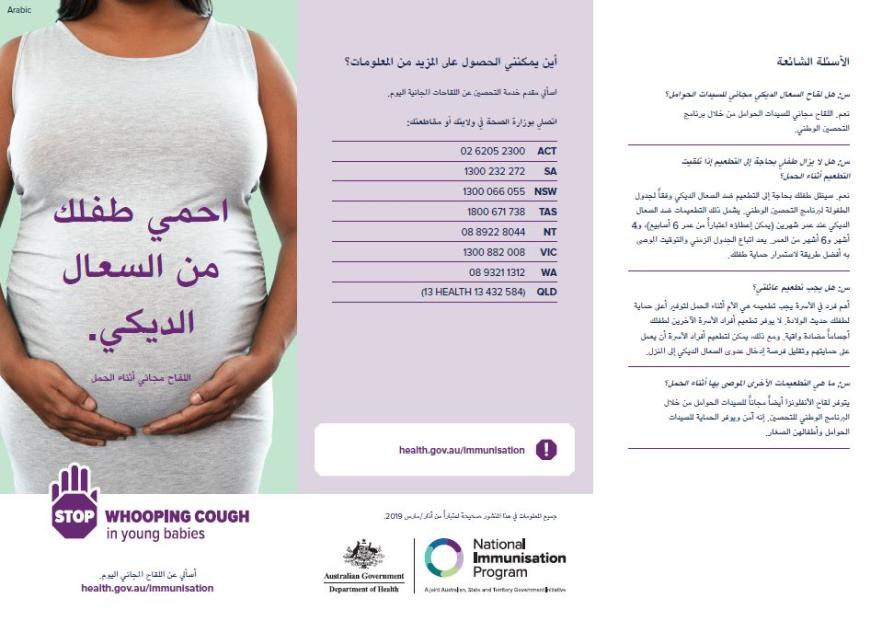 maternal whooping cough brochure - Arabic image