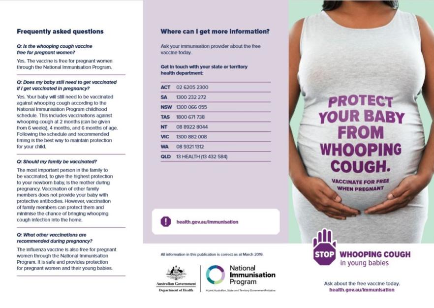 Protect your baby from whooping cough. Vaccinate for free when pregnant - brochure  