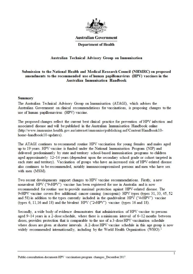 Australian Technical Advisory Group on Immunisation - HPV document image